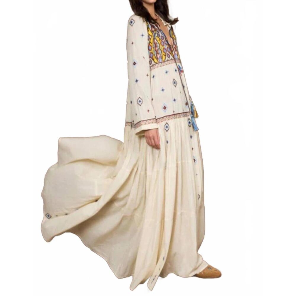 NEW FORTELA wide caftan with embroidered bib in mix